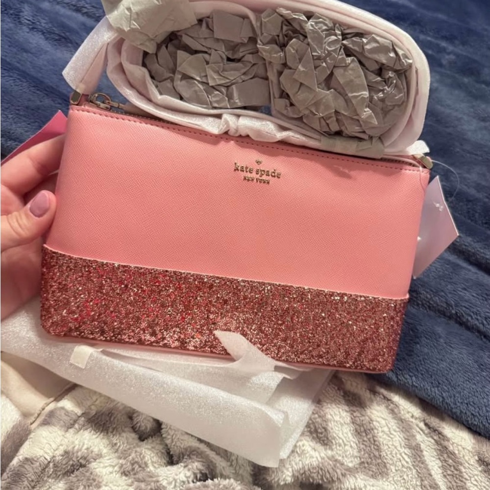 Kate Spade Pink and Rose Gold Glitter Wristlet